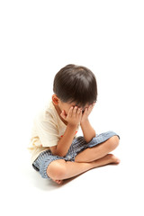 Angry sad crying child boy punishment ,solated on white background