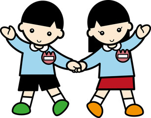 手ぞつなぐ幼稚園児の男の子と女の子