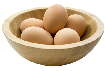 Eggs in wooden bowl