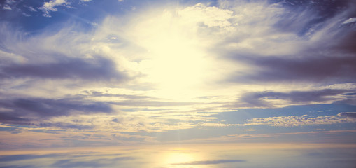 Sun and sunlight beam over sea. Background