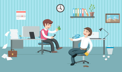 Two lazy office workers have a lot of job but they are having fu