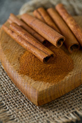 cinnamon on wooden surface