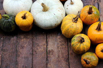 Pumpkin on wooden background - Halloween and Thanksgiving concept 