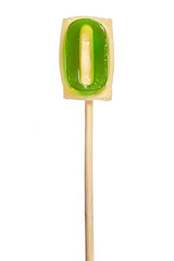 Number zero lollipop on wooden stick
