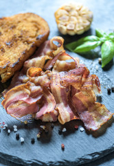 Fried domestic bacon