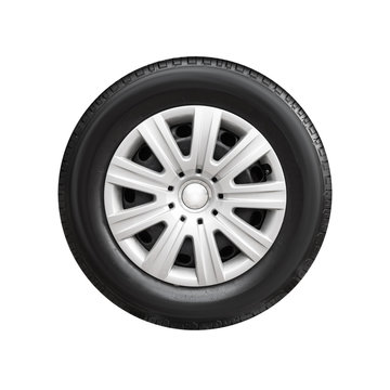 Car wheel with decorative plastic cover isolated