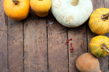 Pumpkin on wooden background - Halloween and thansgiving concept