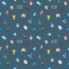 Colorful hockey seamless vector pattern. Modern flat style icons