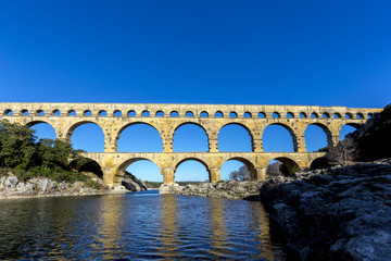 Fototapeta na wymiar Pont du Gard is an old Roman aqueduct near Nimes