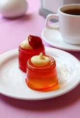 Dessert jelly on a plate in a cafe