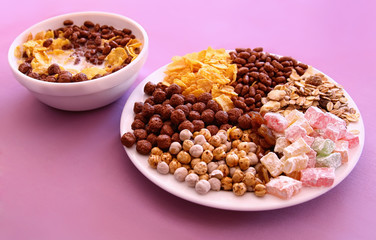 Healthy breakfast. Cornflakes with milk