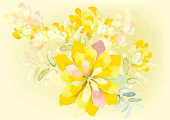 abstract yellow flowers background ,bouquet of flowers for background ,watercolor art brush design,vector illustration