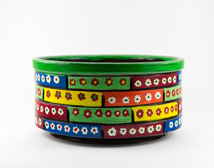 A painted handcrafted Egyptian pottery bowl made of clay, one of the oldest habits of the Ancient Egyptians