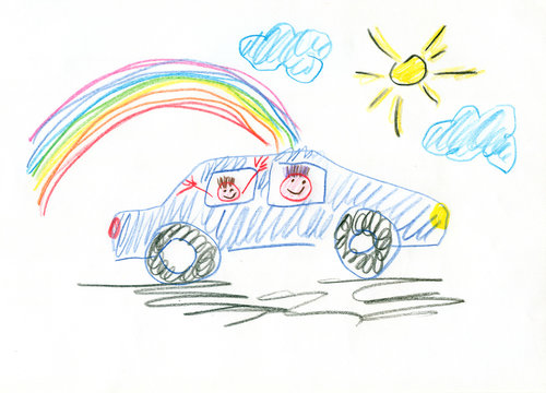 Kid Drawing Car Photos, Images and Pictures