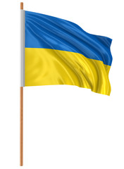 3D Ukrainian flag with fabric surface texture. White background.