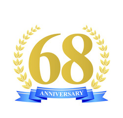 68 anniversary with blue ribbon and gold wreath