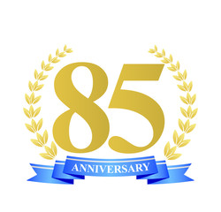 85 anniversary with blue ribbon and gold wreath