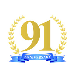 91 anniversary with blue ribbon and gold wreath