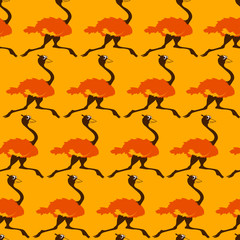 Seamless Pattern With Running Ostrich.