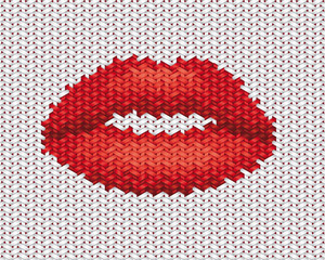 lips  illustration on embroidery