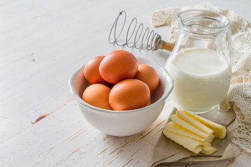 Fresh maket ingredients for baking easter bread