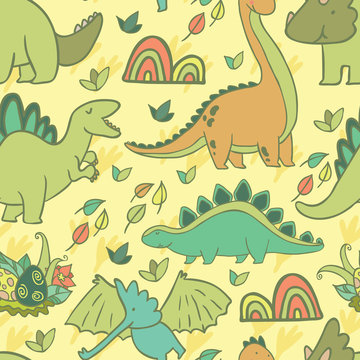 Adorable dinosaurs. Seamless pattern for wallpapers, pattern fills, web page backgrounds,surface textures, scrapbook pages