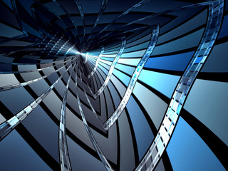 Abstract digitally generated image blue tunnel with grid
