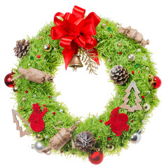 Fototapeta na wymiar Christmas wreaths with decorations cones and balls (shallow DOF)