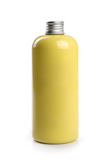 yellow blank shampoo container isolated on white