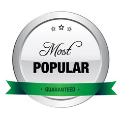 Most popular seal or icon. Silver seal or button with stars and green banner.