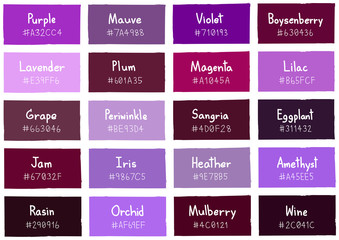 Purple Tone Color Shade Background with Code and Name Illustration