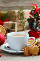 Tea party with gingerbread cookies on Christmas Eve.