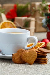 Tea party with gingerbread cookies on Christmas Eve.
