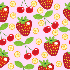 strawberry, cherry, lemon seamless pattern
