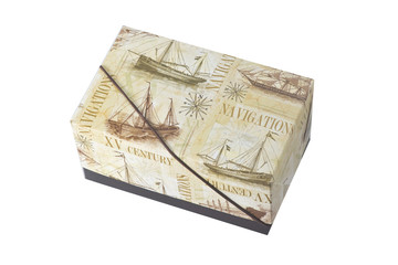 Packing. Striped box with a bow isolated on a white background.
