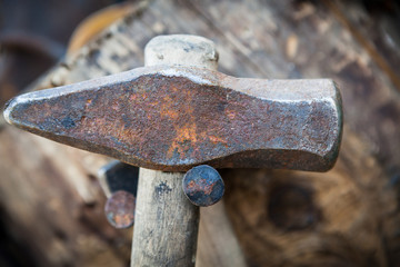 Worn old iron hammer
