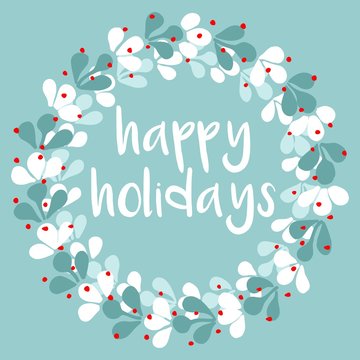 Happy Holidays pastel vector card with wreath