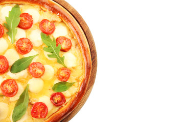 Pizza Margherita with arugula, isolated on white