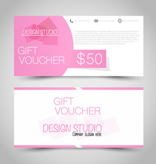 Gift card voucher. Business banner template. Pink color.
