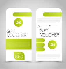 Gift card voucher. Business banner template. Green color.