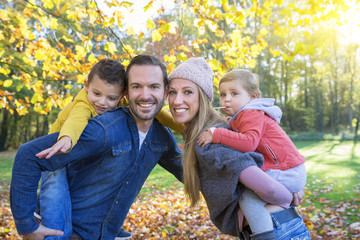 Family playing in park