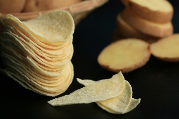 fresh potatoes with potato chips