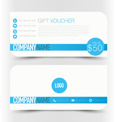 Gift card voucher. Business banner template. Blue color.