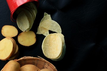 fresh potatoes with potato chips