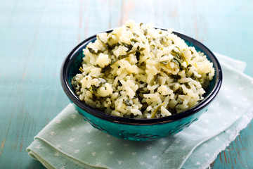 Spinach rice in a bowl