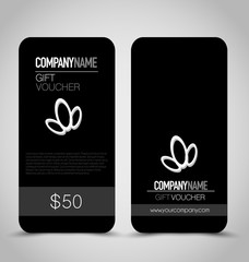 Gift card voucher. Business banner template. Black color.