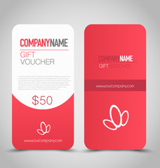Gift card voucher. Business banner template. Red color.