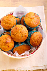Pumpkin and pecan muffins in a basket