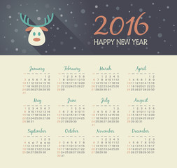 Calendar 2016 year with christmas reindeer