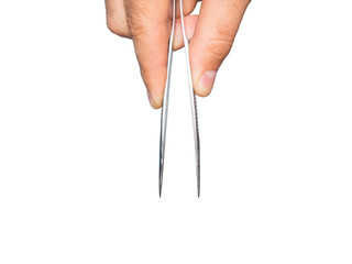 Man hand with tweezers